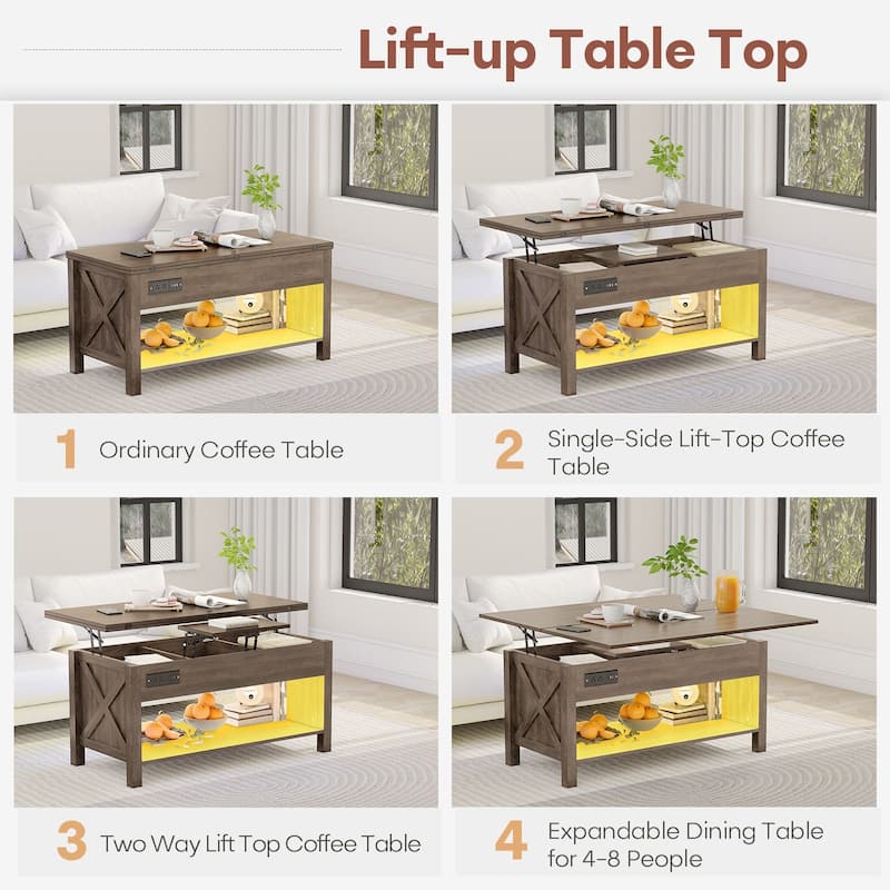 Meyreso 42" Lift Top Coffee Table, 4 in 1 Coffee Tables with Storage Cabinet for Living Room