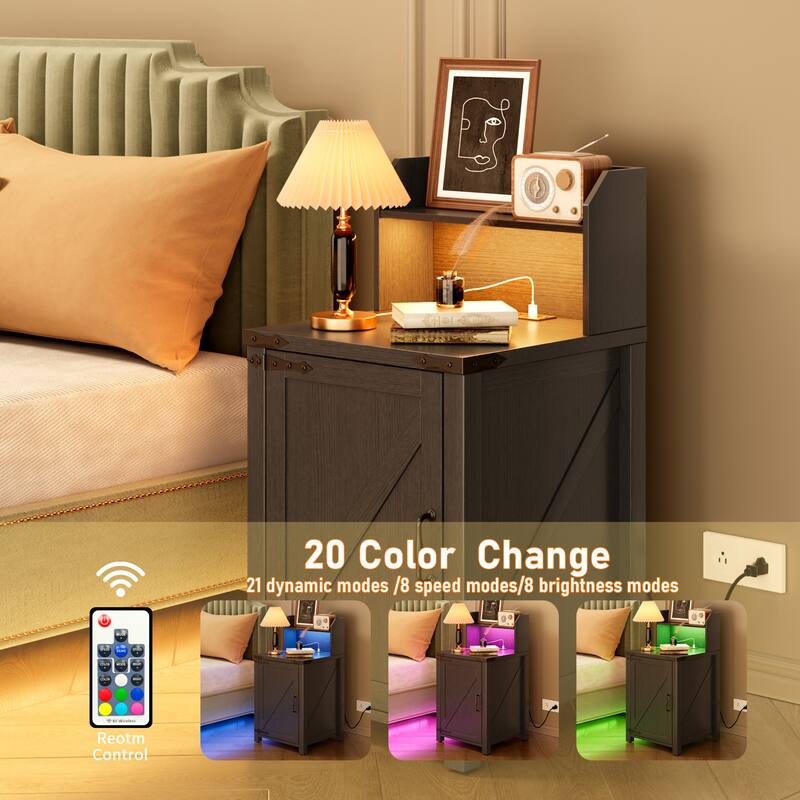 Nightstand End Table Side Table with Charging Station, Storage Cabinet with Adjustable Storage Shelf