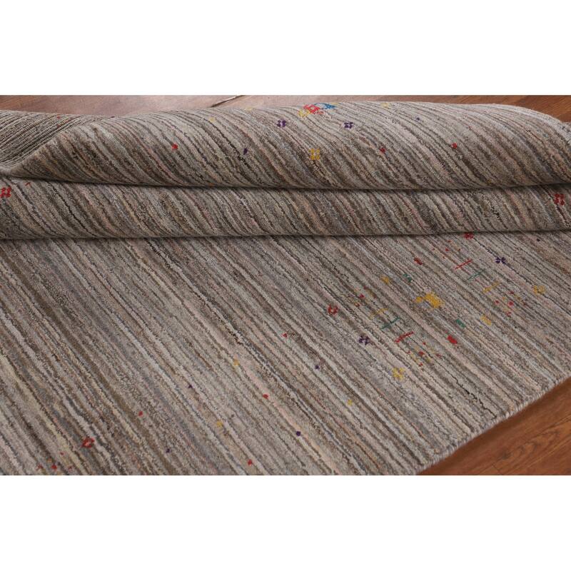 Striped Gabbeh Indian Area Rug Hand-Knotted Wool Carpet - 4'11" X 8'1"