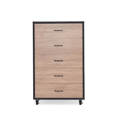 Brown Black Wood Contemporary Vertical Chest Dresser with 5 Drawers