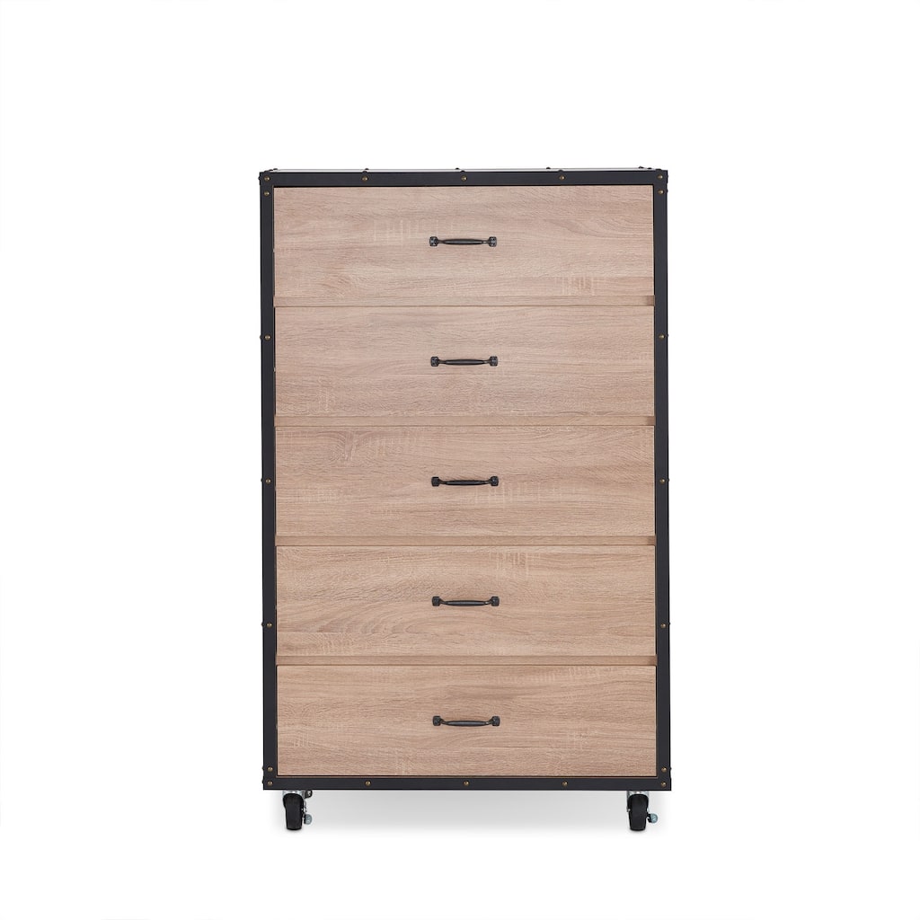 Brown Black Wood Contemporary Vertical Chest Dresser with 5 Drawers