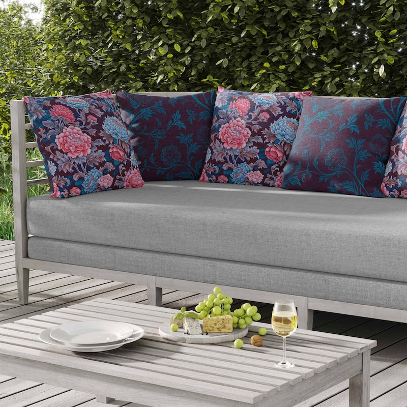 Meadow Bloom Indoor/Outdoor Reversible Throw Pillow Blue and Pink