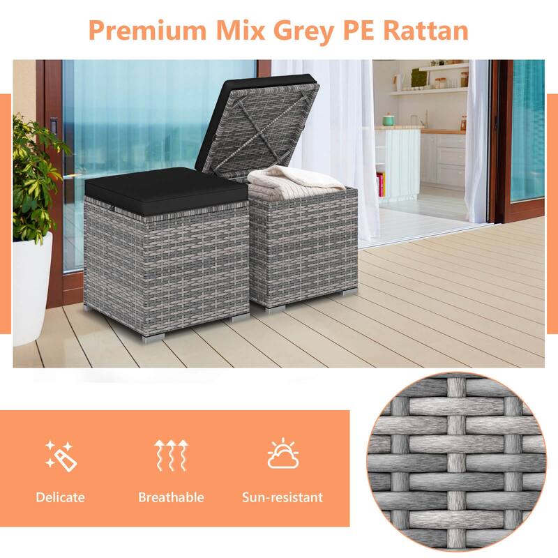 Costway 2PCS Patio Rattan Ottomans Seat Side Table Storage Box - See Details