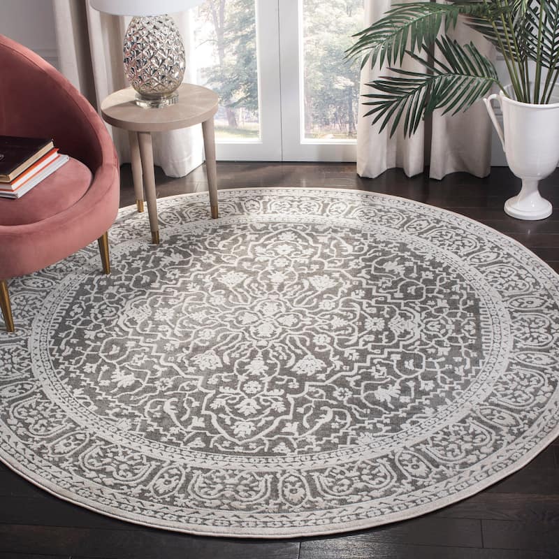 SAFAVIEH Reflection Suhad Oriental Rug - 5' x 5' Round - Dark Grey/Cream