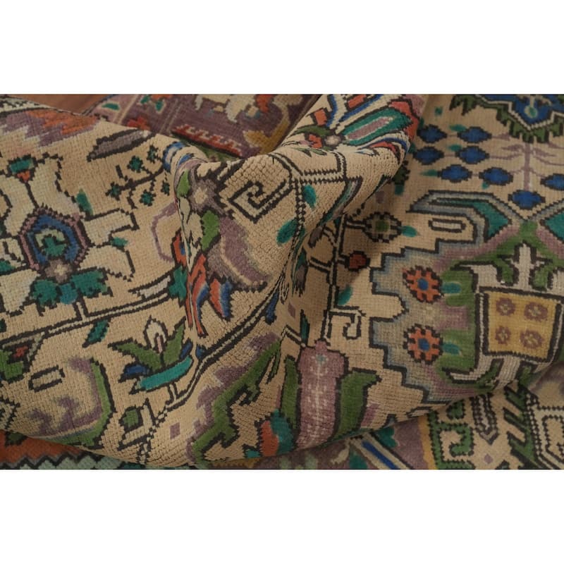 Hand Knotted Oriental 100% Wool Carpet Traditional Floral Beige & Ivories Tabriz Area Rug - 9' 7'' X 6' 7''
