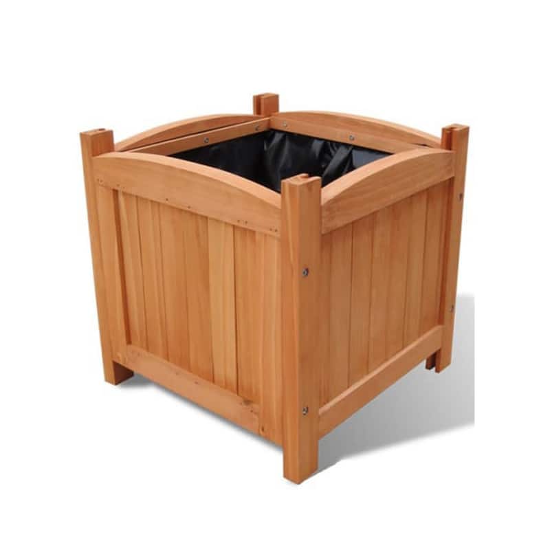Outdoor Planter Set of 2, 12 Inch Square Natural Brown Solid Wood