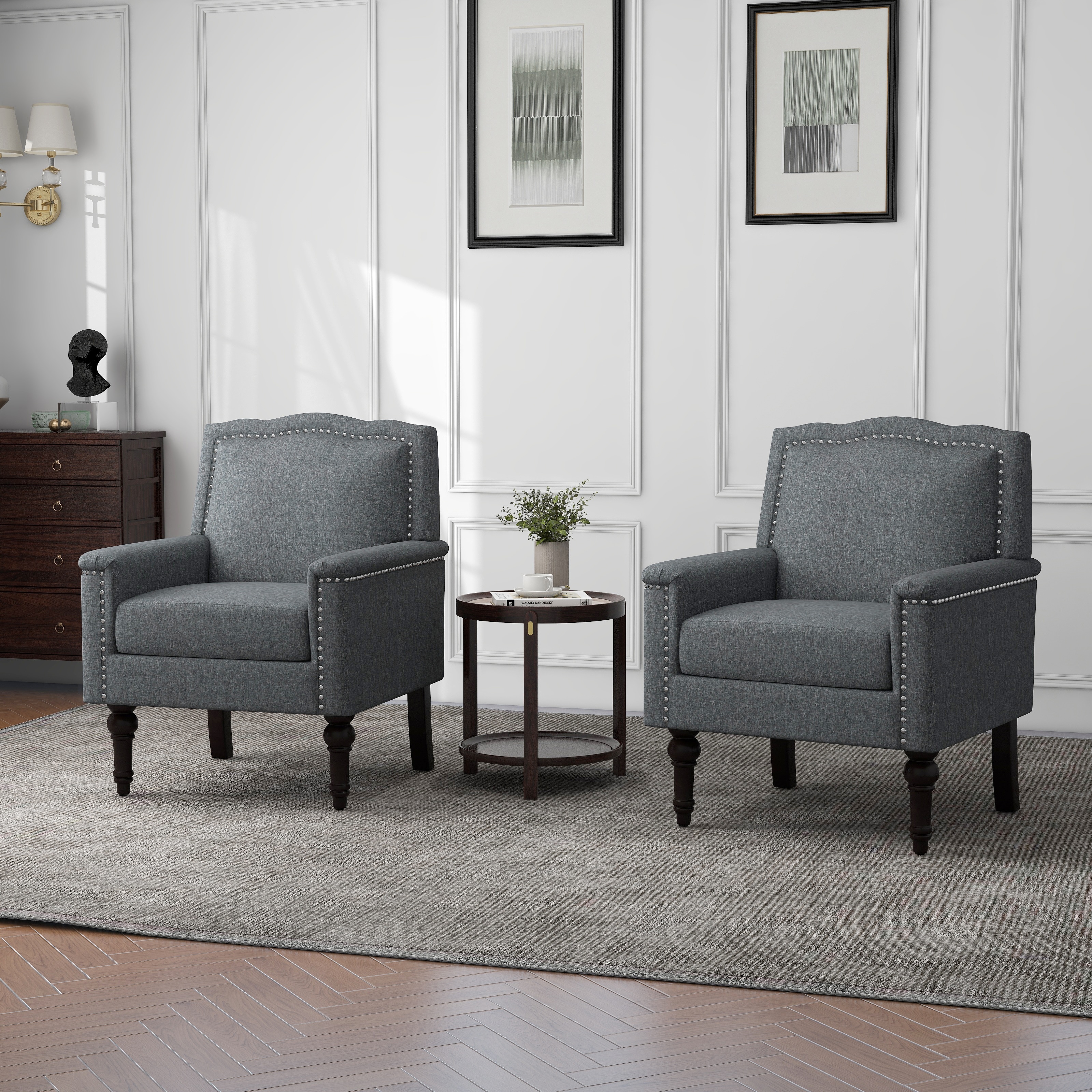 2 PACK Contemporary Accent Armchair with Nailheads Living Room Furniture