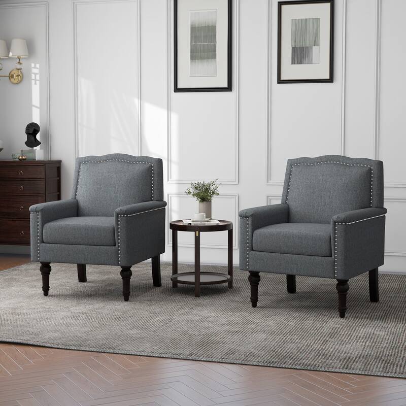 Upholstered Armchair with Nailhead Trims Accent Chair - Grey-2Set