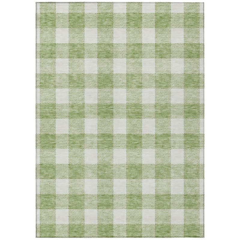 Machine Washable Indoor/ Outdoor Chantille Plaid Rug