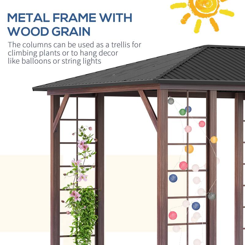Outsunny 10' x 12' Hardtop Gazebo with Galvanized Steel Roof, Wood Grain Steel Frame