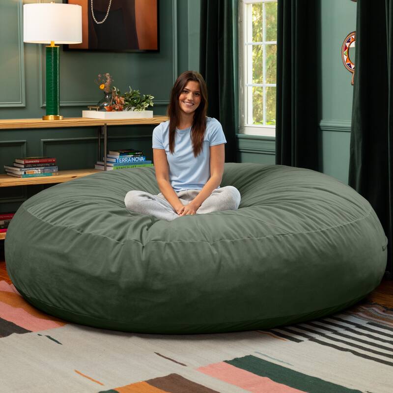 Jaxx Cocoon 7 Ft Giant Bean Bag Sofa and Lounger for Adults, Lush Velvet - Lush Velvet Green