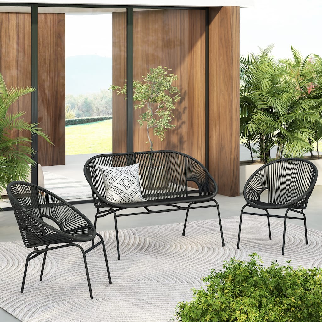 Roomfitters Nusa Outdoor Chat Set 3 Piece Handwoven Faux Wicker Iron Frame - 3 Piece Set