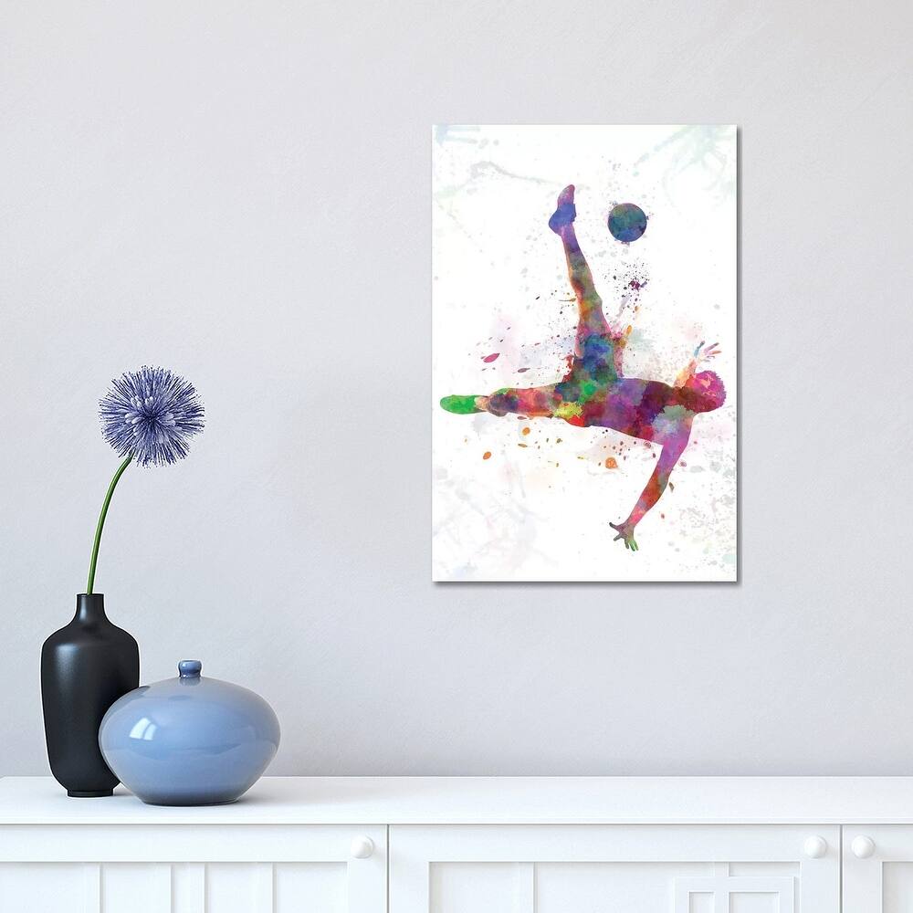 iCanvas "Man Soccer Football Player Flying Kicking IV" by Paul Rommer Canvas Print