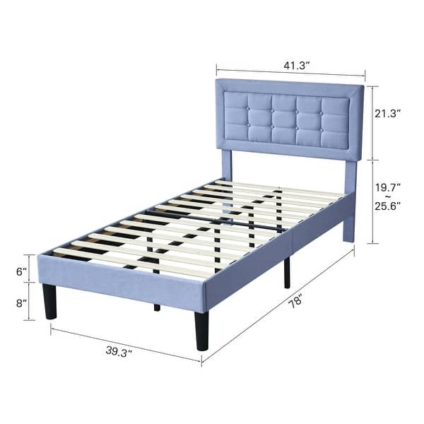 dimension image slide 0 of 6, VECELO Tufted Upholstered Kids Bed with Adjustable Headboard,Twin Size Bed Set of 2