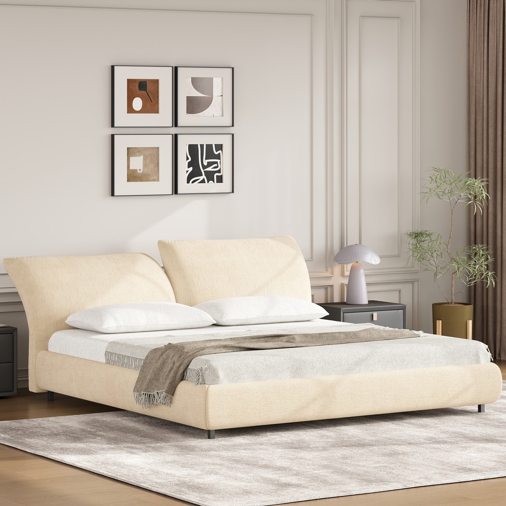 Christopher Knight Home - Julian Modern Fabric Upholstered Bed Frame with Adjustable Cushions and No Box Spring Design