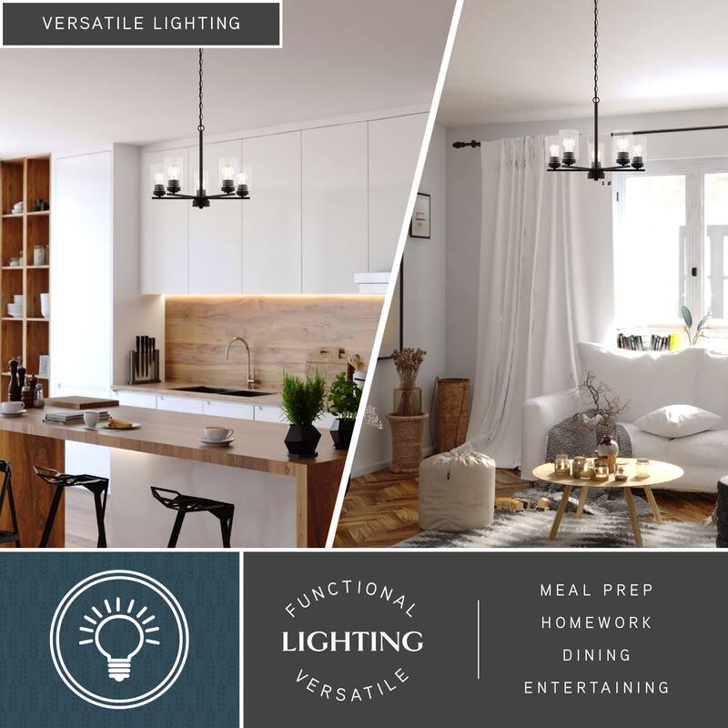 Park Ridge 5-Light Round Chandelier, Clear Glass Shade, Pendant Fixture for Dining Table Kitchen Entryway Bedroom Island