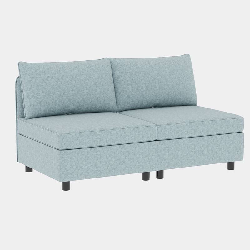 Blue 129'' Convertible 8 Seater Modular Sectional Sofa with Storage Ottoman, Comfortable Sleeper Options