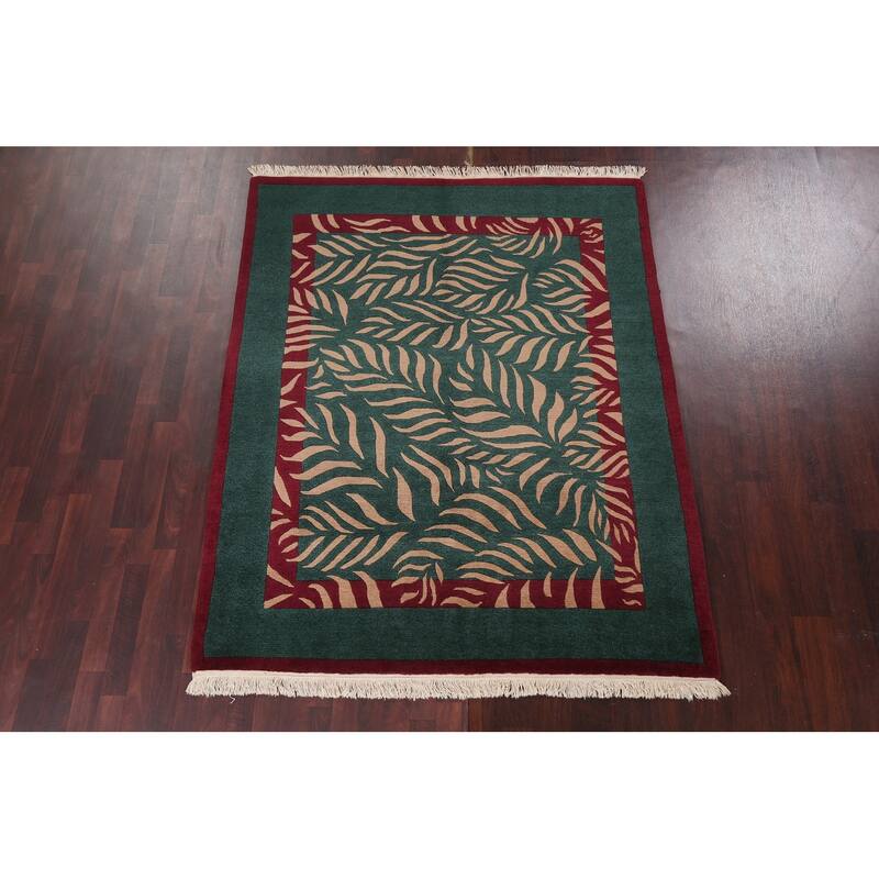 Vegetable Dye Nature Print Nepalese Area Rug Hand-knotted Wool Carpet - 5'9" x 7'0"