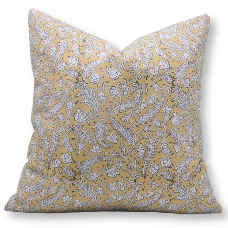 Fabdivine Handmade Cotton Yellow Hand Print Pillow Cover Perfect for Living or Bed Room - Pillow Covers - 16" x 16" - Yellow, Black