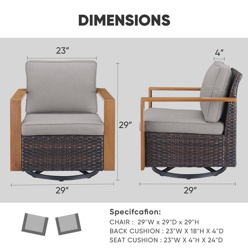 Outdoor Swivel Chair with Thick Cushion