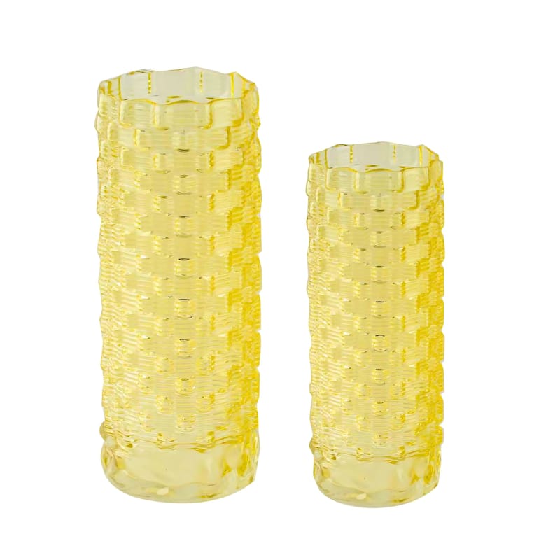 Set of 2 Tall Speckled Sandstone Ceramic Oblong Table Vases for Decor - Yellow