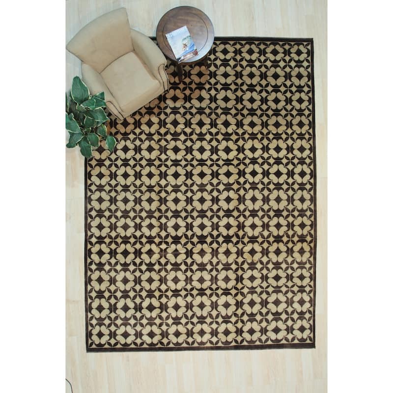 Black Handmade Wool Transitional Rug 10' x 14' - Hand Knotted Natural Dyes Soft Pile Cotton Foundation - N/A