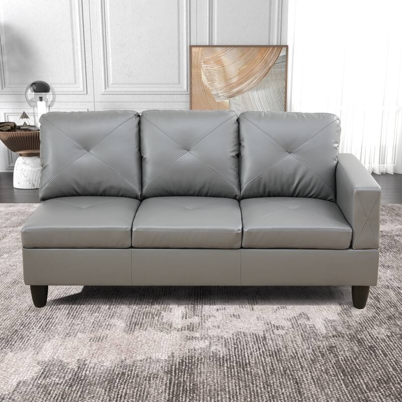 L-Shaped PU Leather Sofa & Chaise with Ottoman