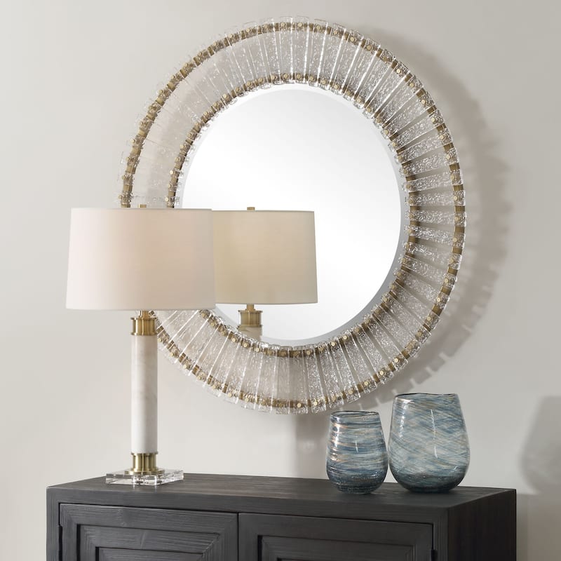 Textured Glass Round Wall Mirror - 40.5" - Brushed Gold Finish