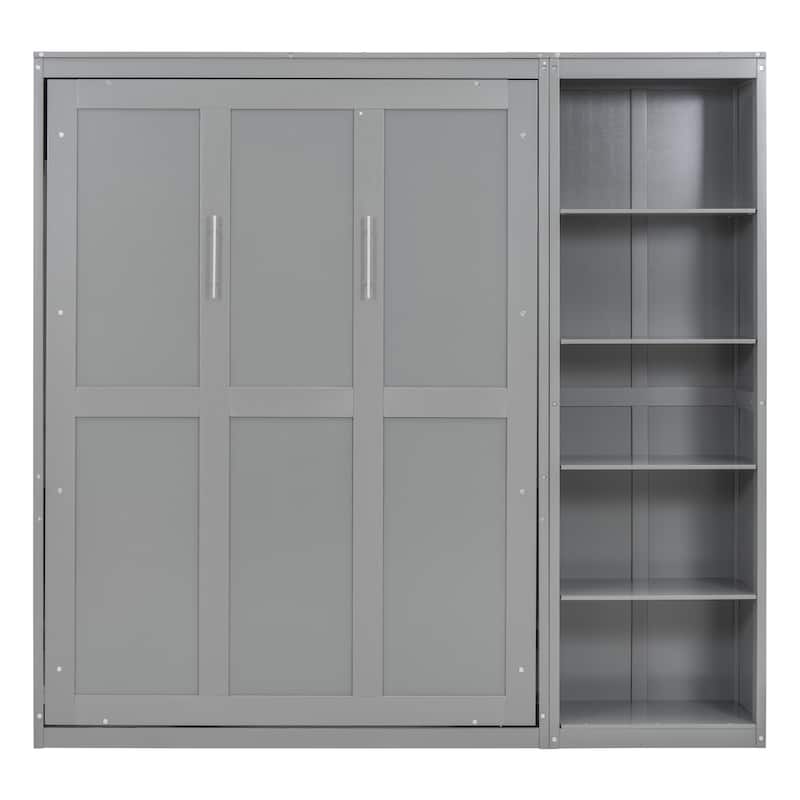 Full Size Smart Murphy Bed - 5-Tier Storage Cabinet Wall Bed with Adjustable Shelves