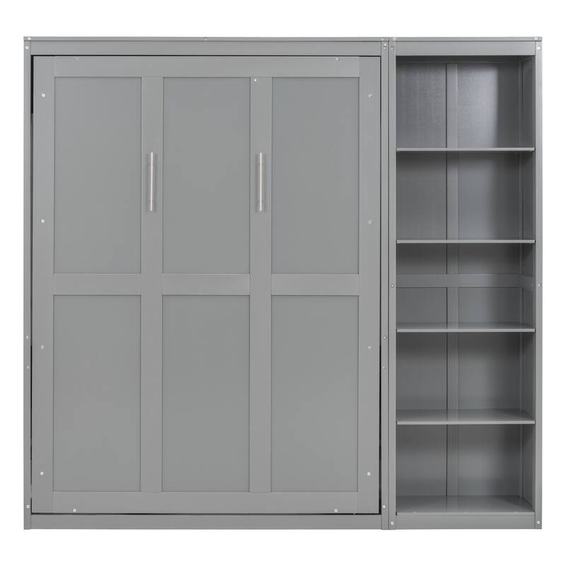 Roomfitters Full/Queen Size Murphy Bed with Wall Shelves, Foldable Bed with Storage Space, Minimalist Frame