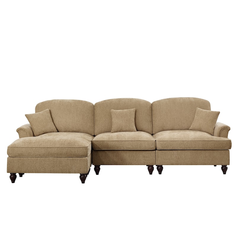 GDFStudio - Mid Century Chenille L-Shaped 3-Seater 107.1" Modular Sectional Sofa with Ottoman