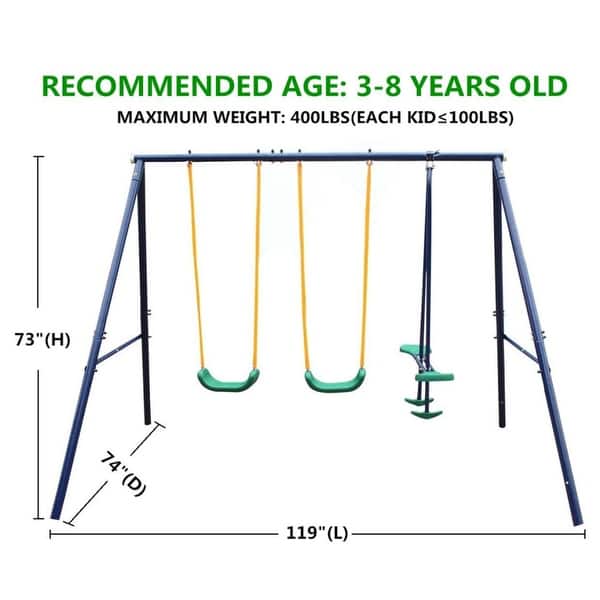 dimension image slide 1 of 2, Outdoor Backyard Metal Swing Activity Set with Glider for Kid Children