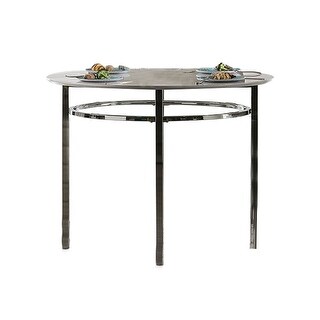 Faux Marble and Metal Round Dining Table in White and Chrome Finish