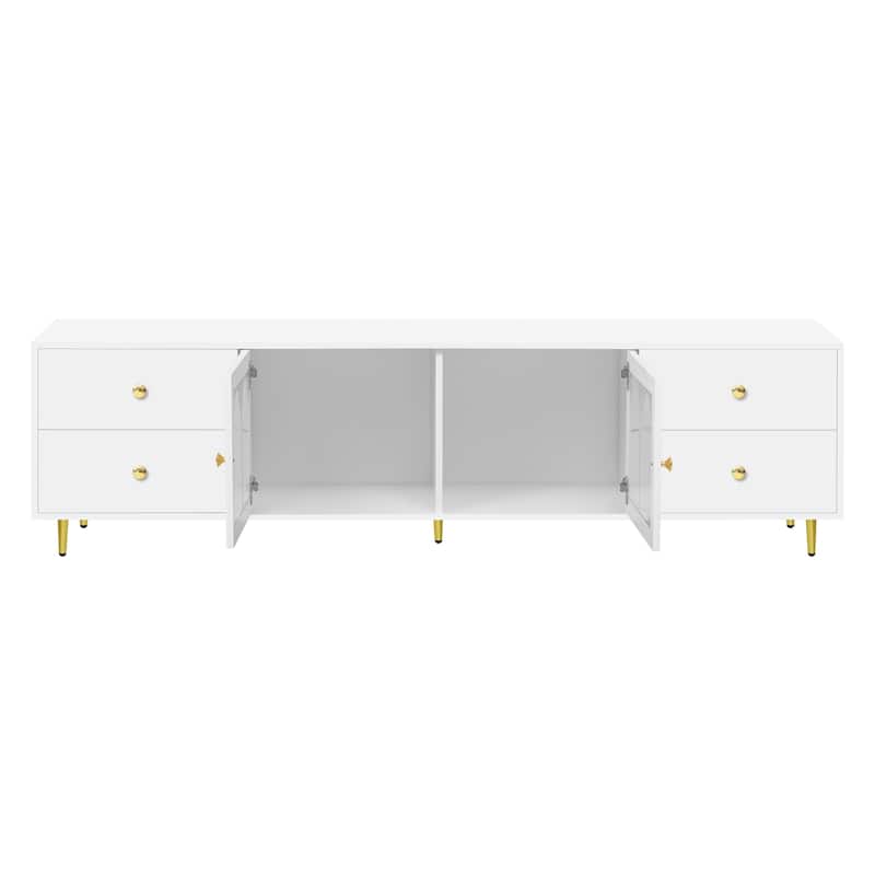 70.9" Glass Door TV Stand with Round Handle, Media Storage TV Console Table with 4 Drawers, 2 Cabinets for TVs up to 75''