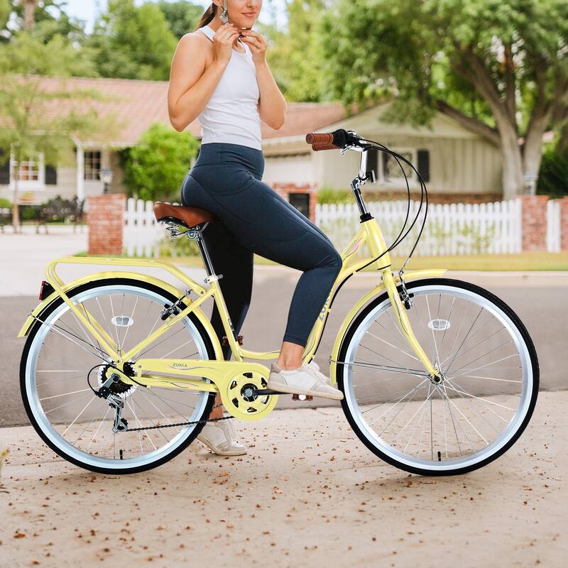26 Inch Comfort Road Cycling Bicycle, 7 Speed Single Speed Steel Bike with Dual Brakes and Shocks Design for Kids & Teens