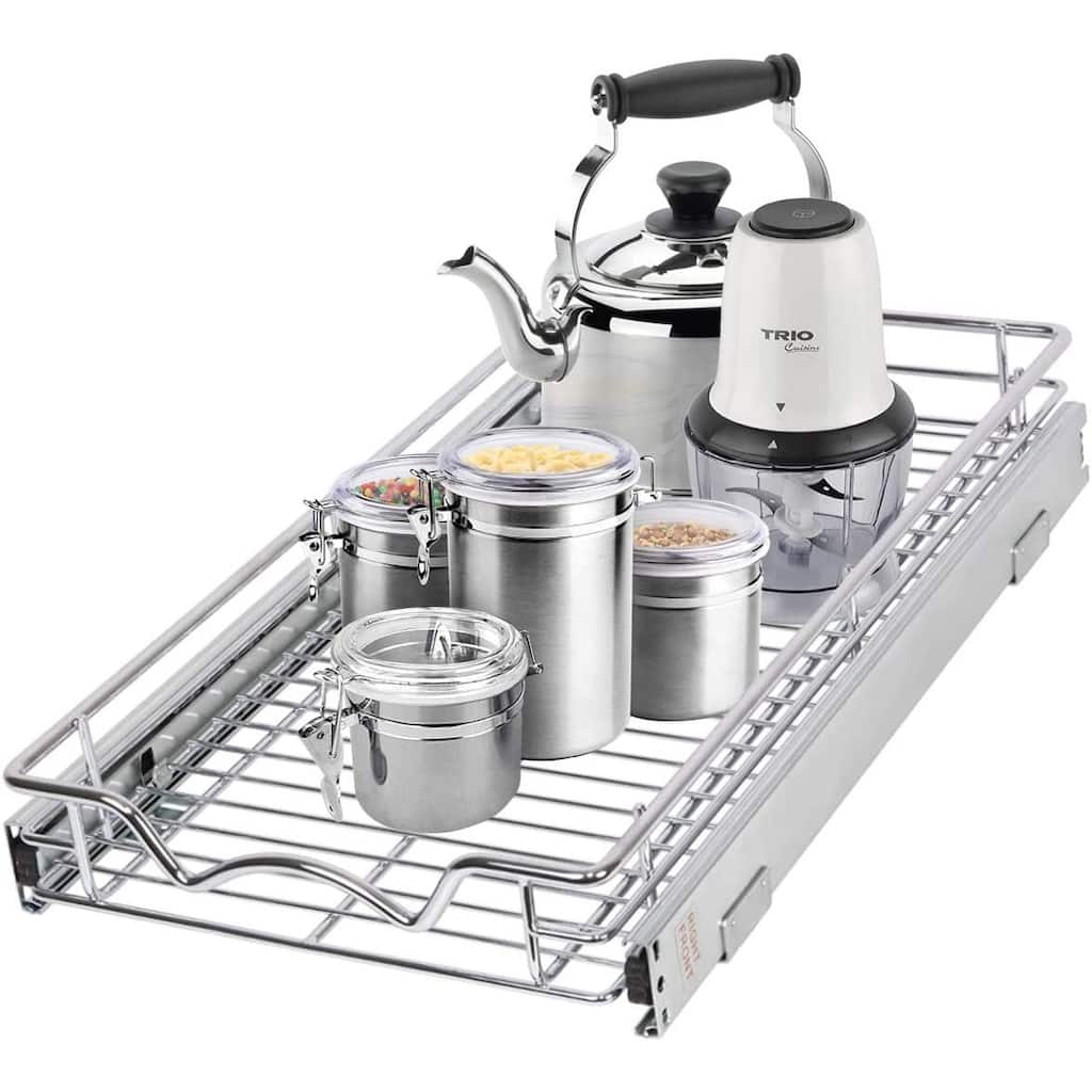 Pull Out Cabinet Drawer Organizer, Heavy Duty- Steel Metal- Chrome Finish