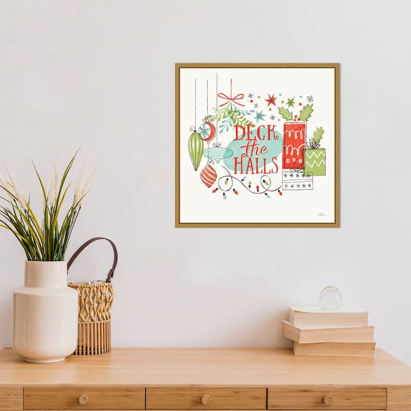 Deck the Halls Christmas Holly by Janelle Penner Framed Canvas Art