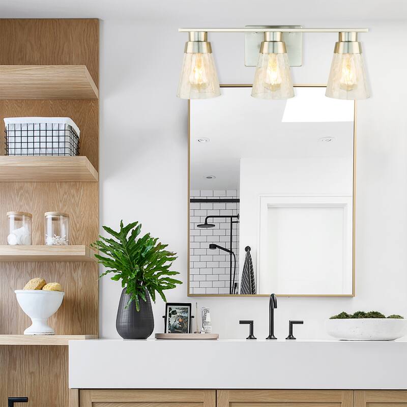 3-Light Silver Vanity Light Fixtures with Water Glass Shade