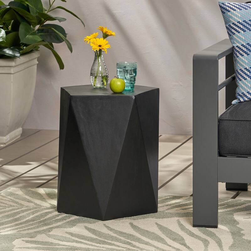 Roomfitters Modern Geometric Concrete Side Table, Outdoor Accent Stool, Indoor/Outdoor Use