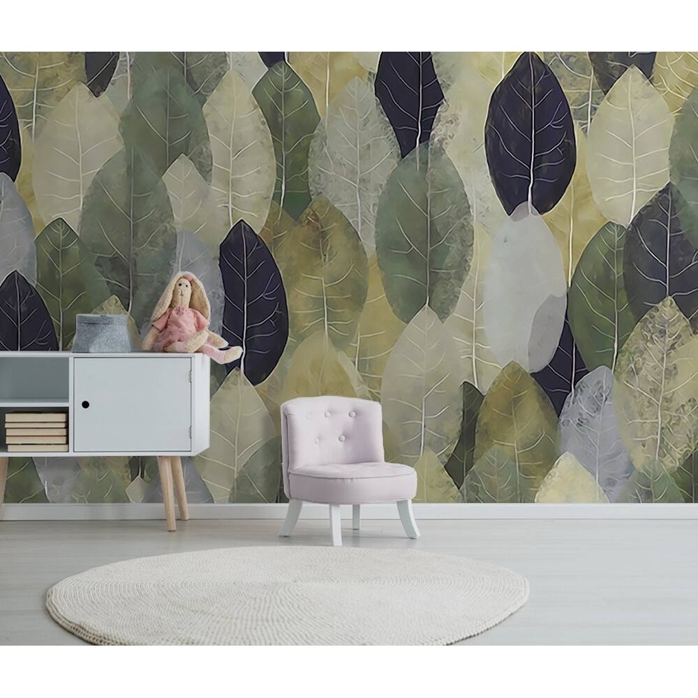 Dark Leaf Pattern Minimalist Removable Textured Wallpaper Bed Bath