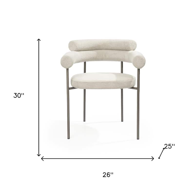 HomeRoots Set of Two Light Gray and Gunmetal Boucle and Stainless Steel Open Back Dining Arm Chairs