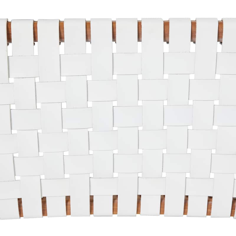 Brown, Black, White Leather Handmade Woven Kitchen Dining Chair with Teak Wood Frame