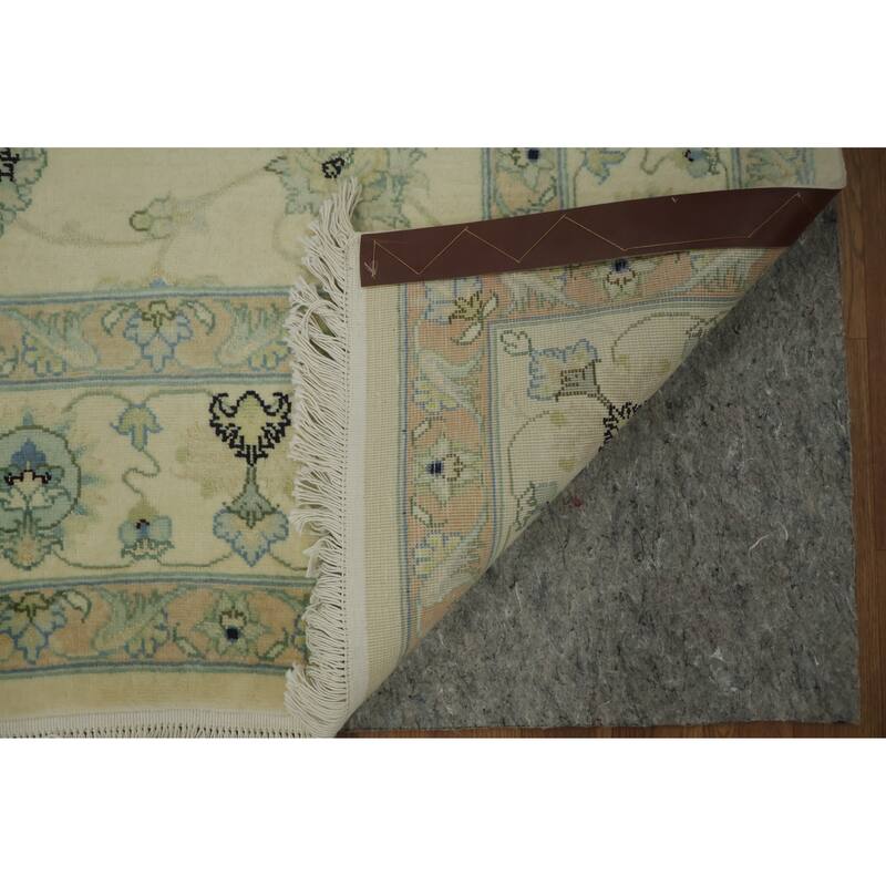 Hand Knotted Oriental Wool & Silk Carpet Traditional All-Over Beige & Ivories Tabriz Area Rug - 9' 10'' X 6' 4''