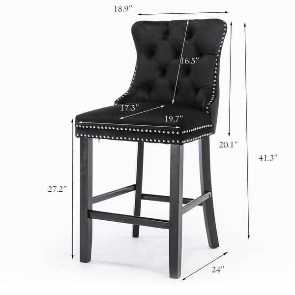 dimension image slide 6 of 7, Contemporary Tufted Velvet Upholstered Counter Bar Stools Set of 2