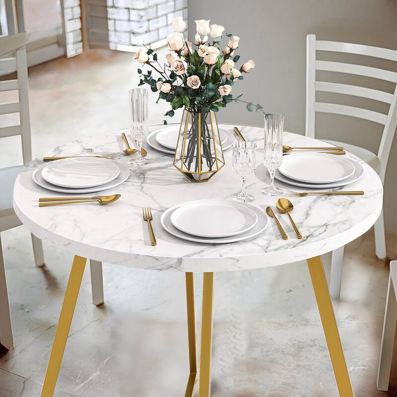 VECELO Round Dining Table, Metal Frame Dining Chairs, Modern Dining Table and Chairs Set for 2-4 People, 3 Options