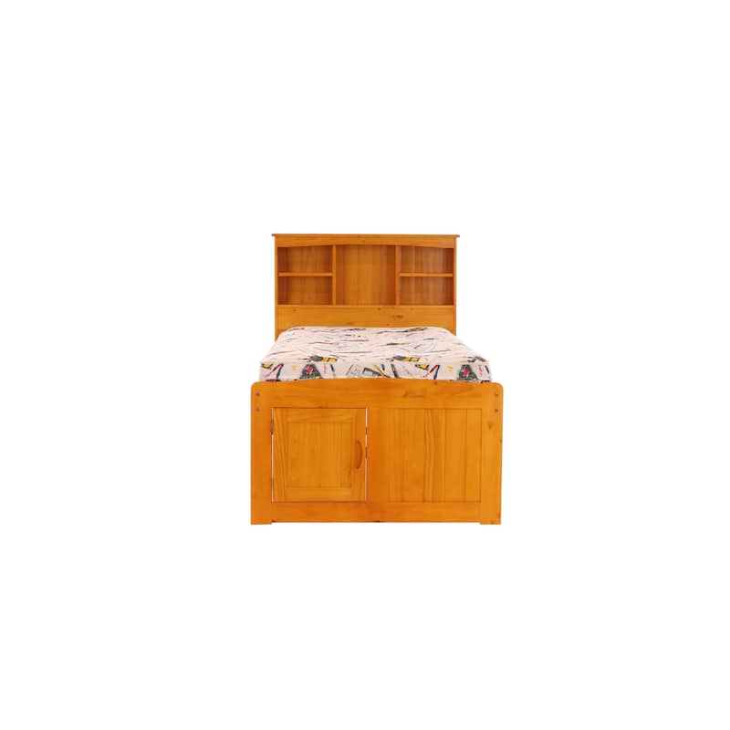 OS Home and Office Furniture Model Solid Pine Twin Captains Bookcase Bed with 6 drawers in Warm Honey
