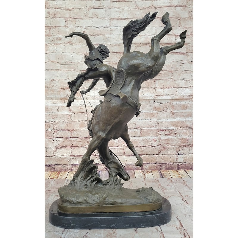 Female Horseback Rider Cowgirl Being Thrown Off Horse - Western Bronze Sculpture By Milo