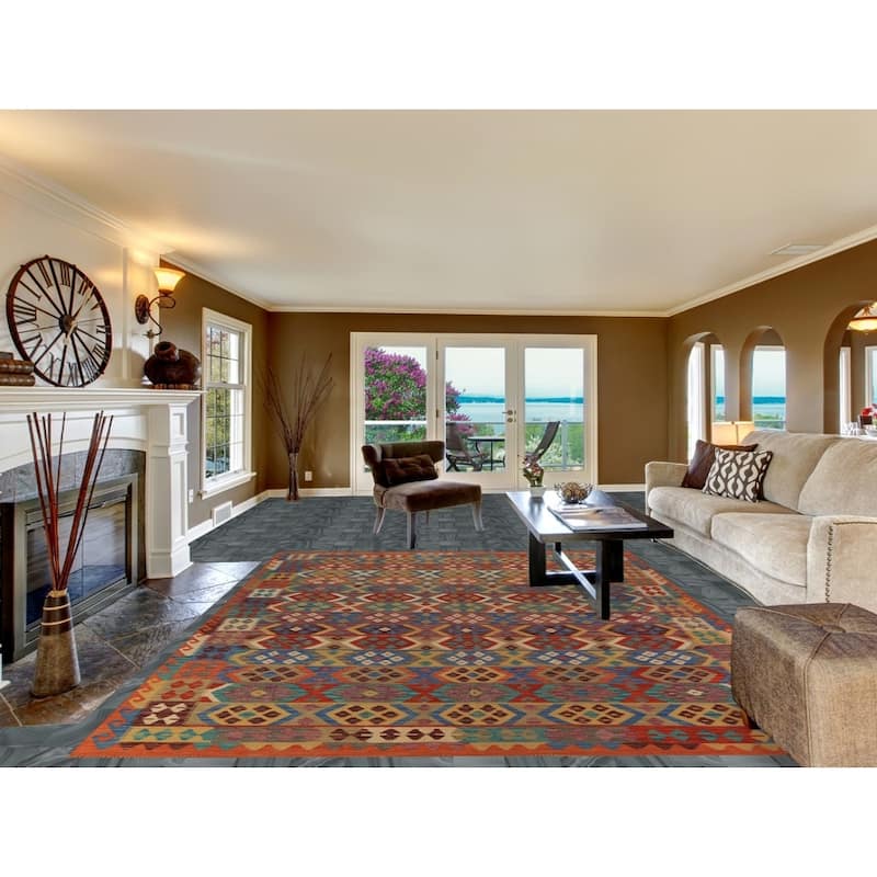 All-Over Kilim Oriental Area Rug Handmade Wool Carpet - 8'5"x 11'2"