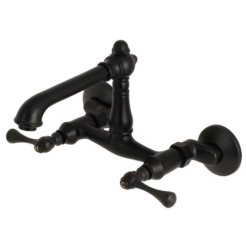 Kingston Brass English Country 6 in. Adjustable Center Wall Mount Kitchen Faucet - Matte Black