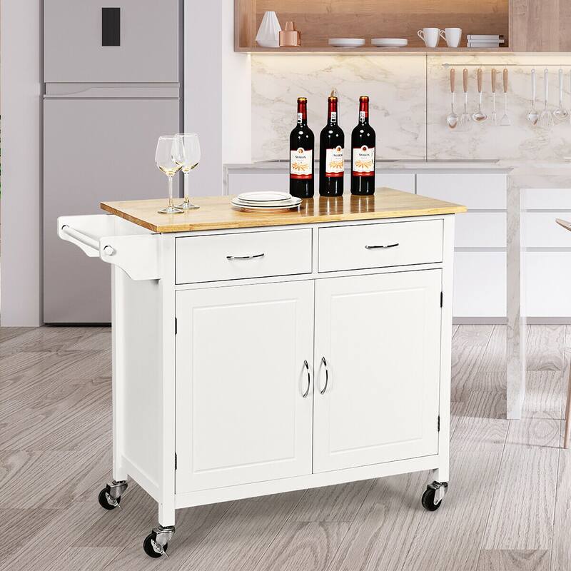 Costway Rolling Kitchen Cart Island Wood Top Storage Trolley Cabinet